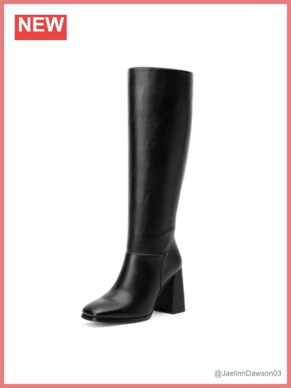 Women's Square Toe Knee High Faux Leather Chunky Block Heel Boots Side Zip